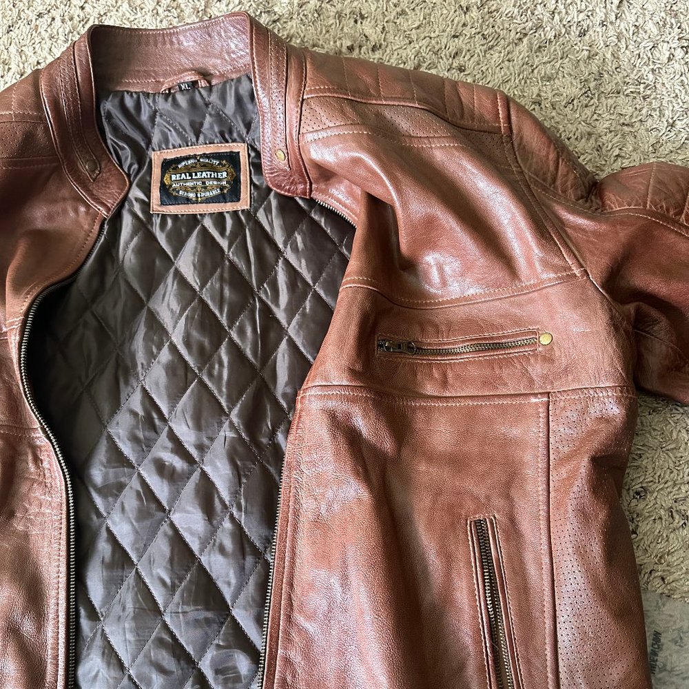REAL LATHER Men's XL Brown Leather Jacket